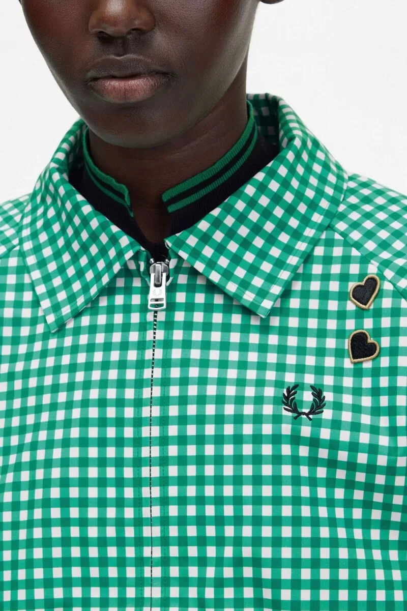 fred perry damenjacken mit besticktem vichy-karo grün