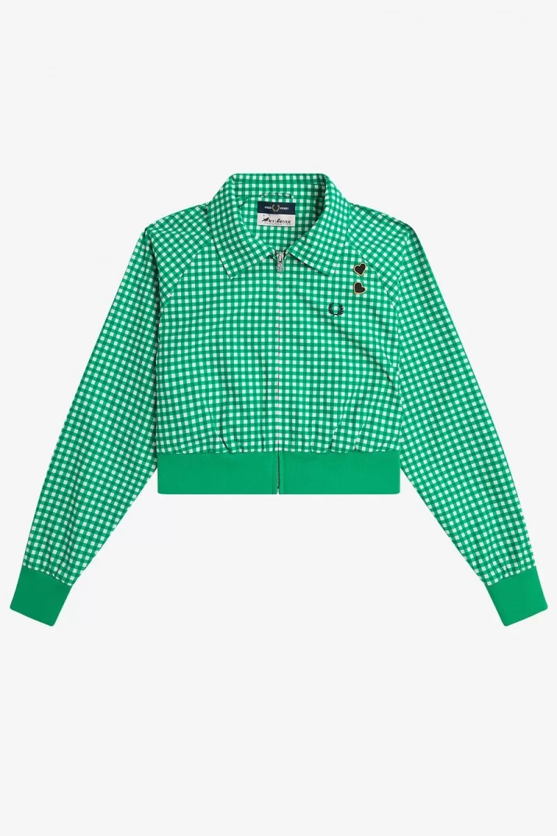 fred perry damenjacken mit besticktem vichy-karo grün