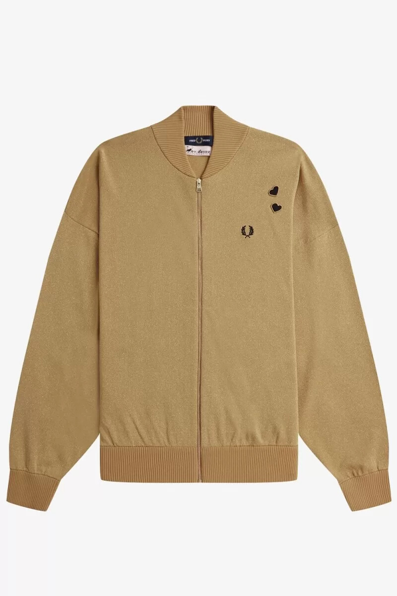 fred perry metallic strickbomberjacken für damen 1964 gold