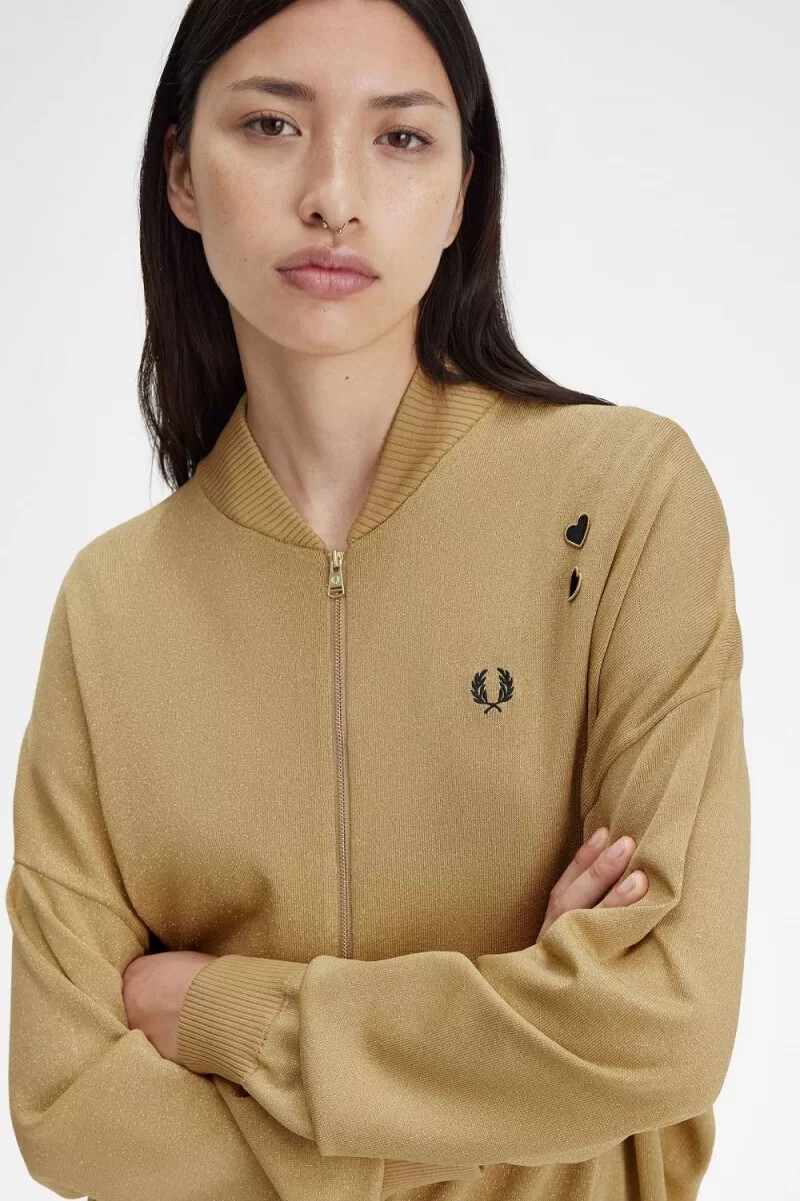 fred perry metallic strickbomberjacken für damen 1964 gold