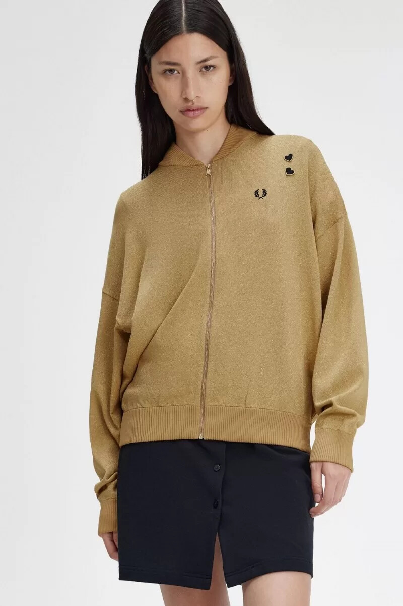 fred perry metallic strickbomberjacken für damen 1964 gold