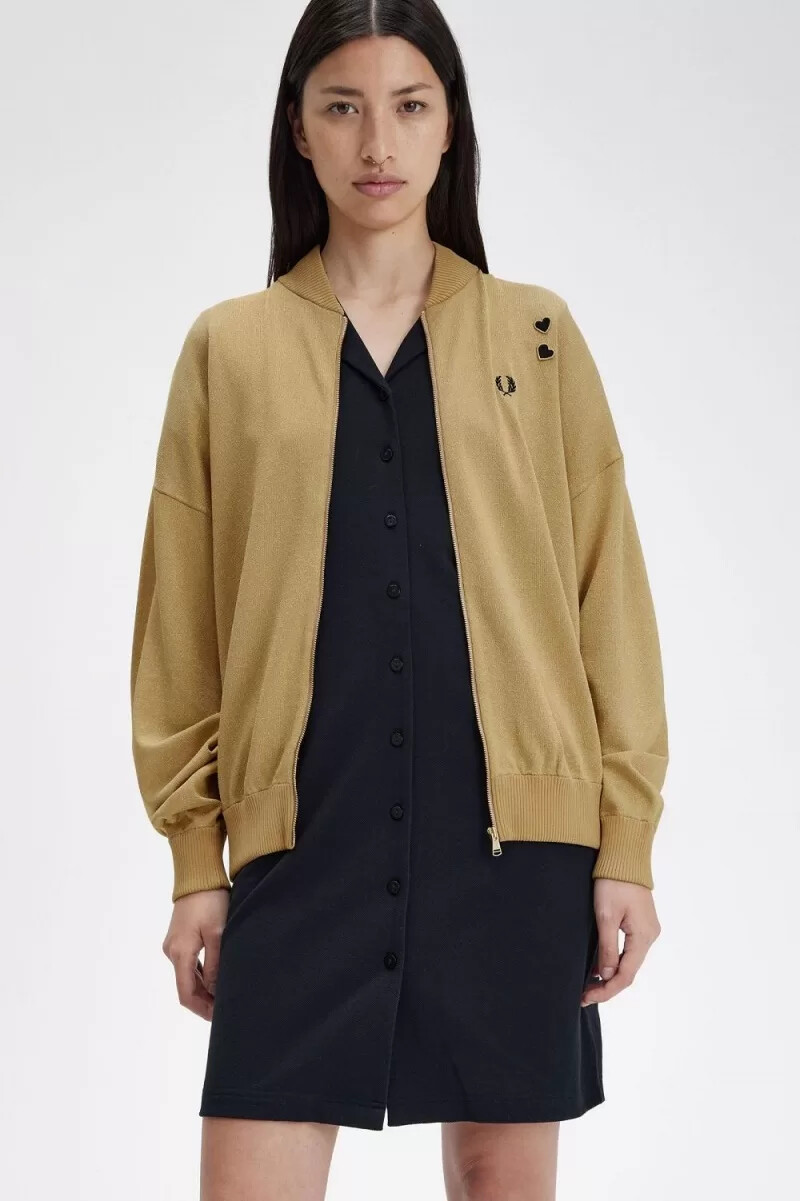 fred perry metallic strickbomberjacken für damen 1964 gold
