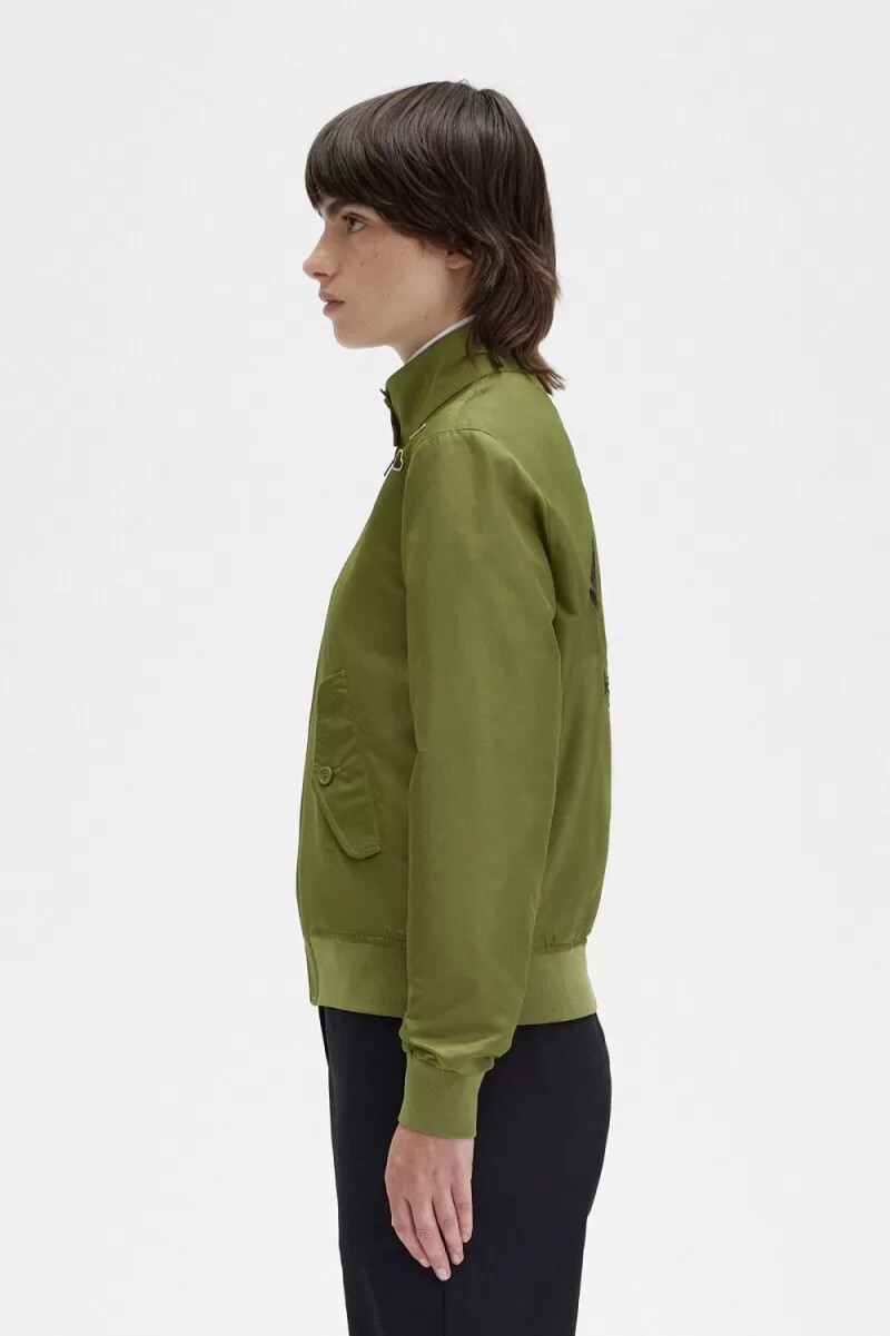 fred perry damenparka mit bedrucktem futter und reißverschluss grün