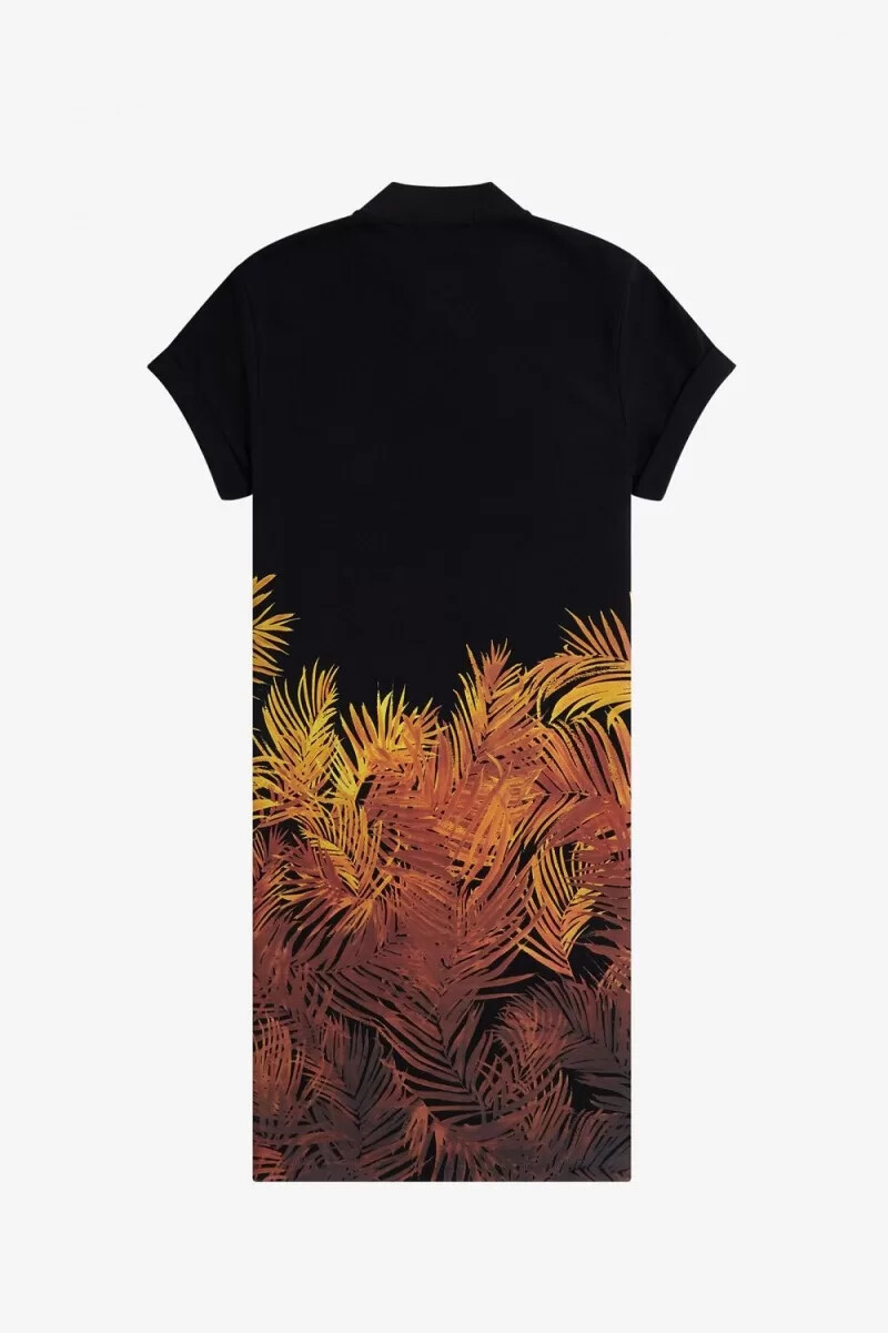 fred perry damenkleid aus piqué mit palmenmuster schwarz