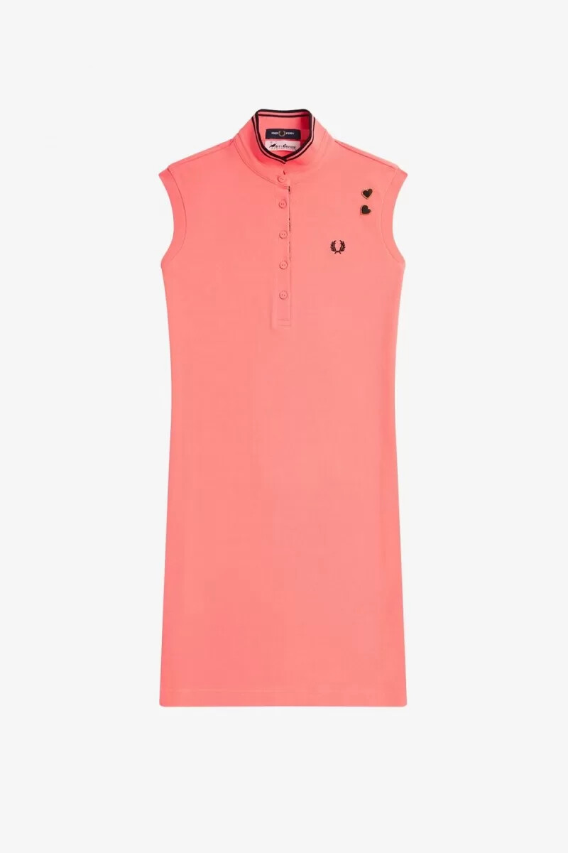 fred perry damenkleid aus piqué mit printbesatz korallenrot