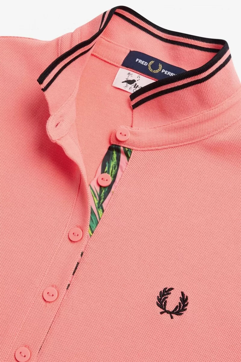 fred perry damenkleid aus piqué mit printbesatz korallenrot