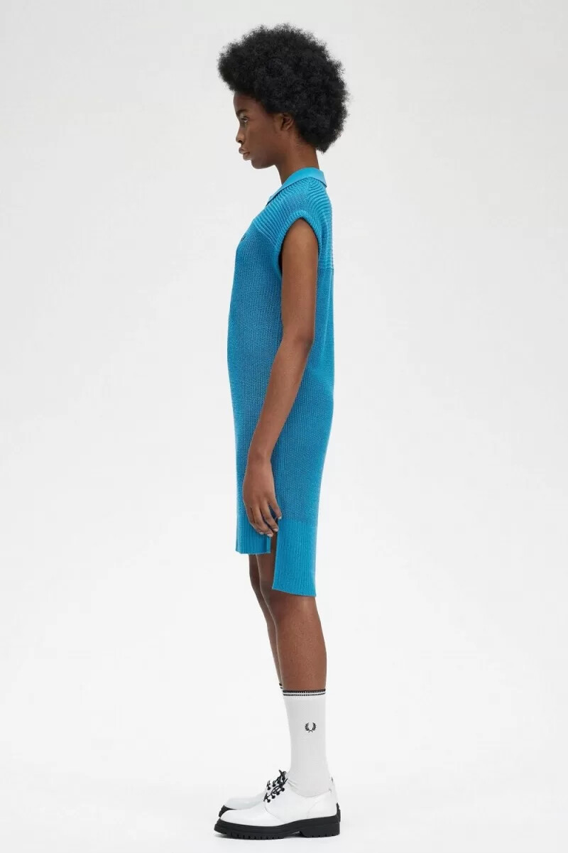 fred perry strickhemd damenkleid cyberblau