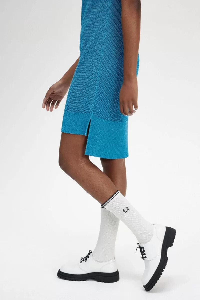 fred perry strickhemd damenkleid cyberblau