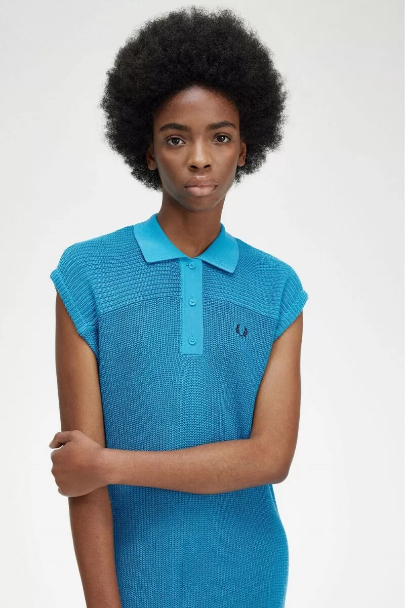 fred perry strickhemd damenkleid cyberblau