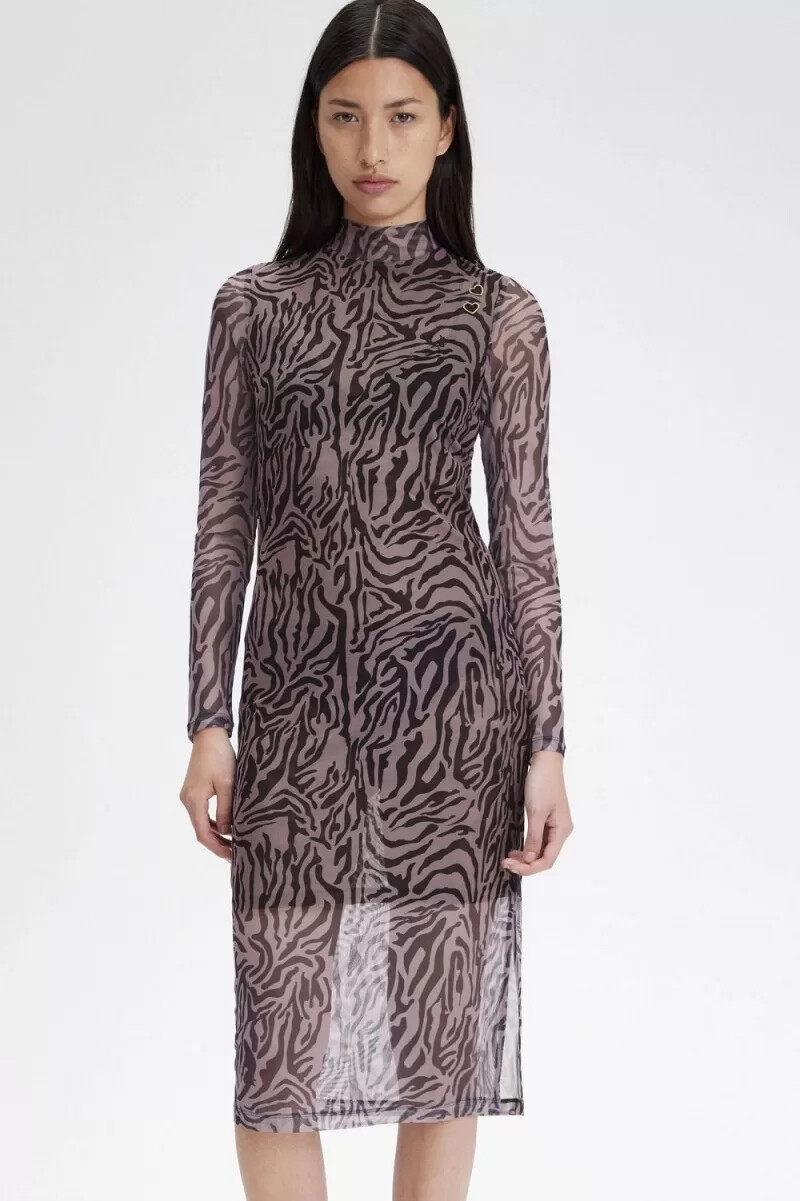 fred perry damenkleid mit zebramuster und mesh-einsätzen in altrosa