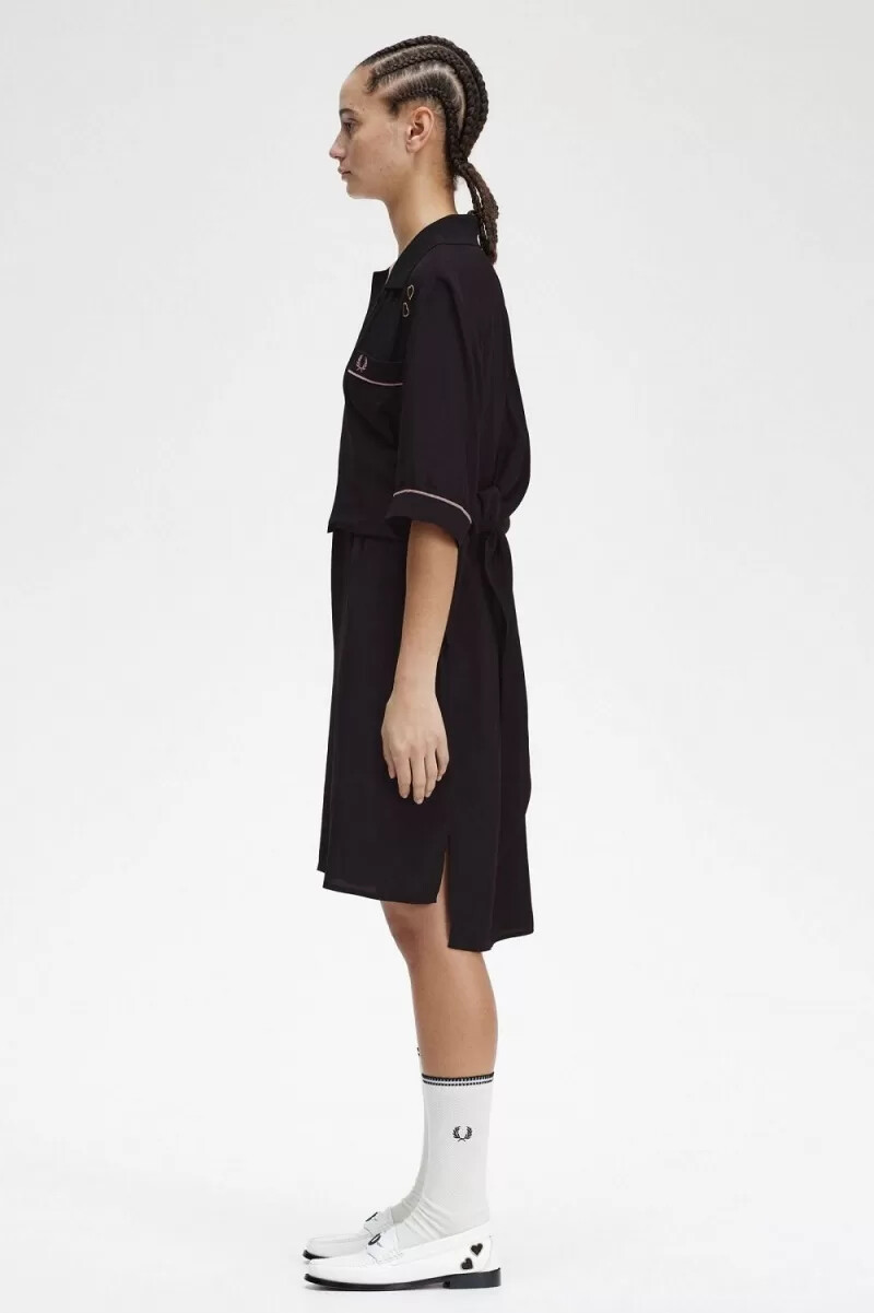 fred perry bowlinghemd damenkleid schwarz