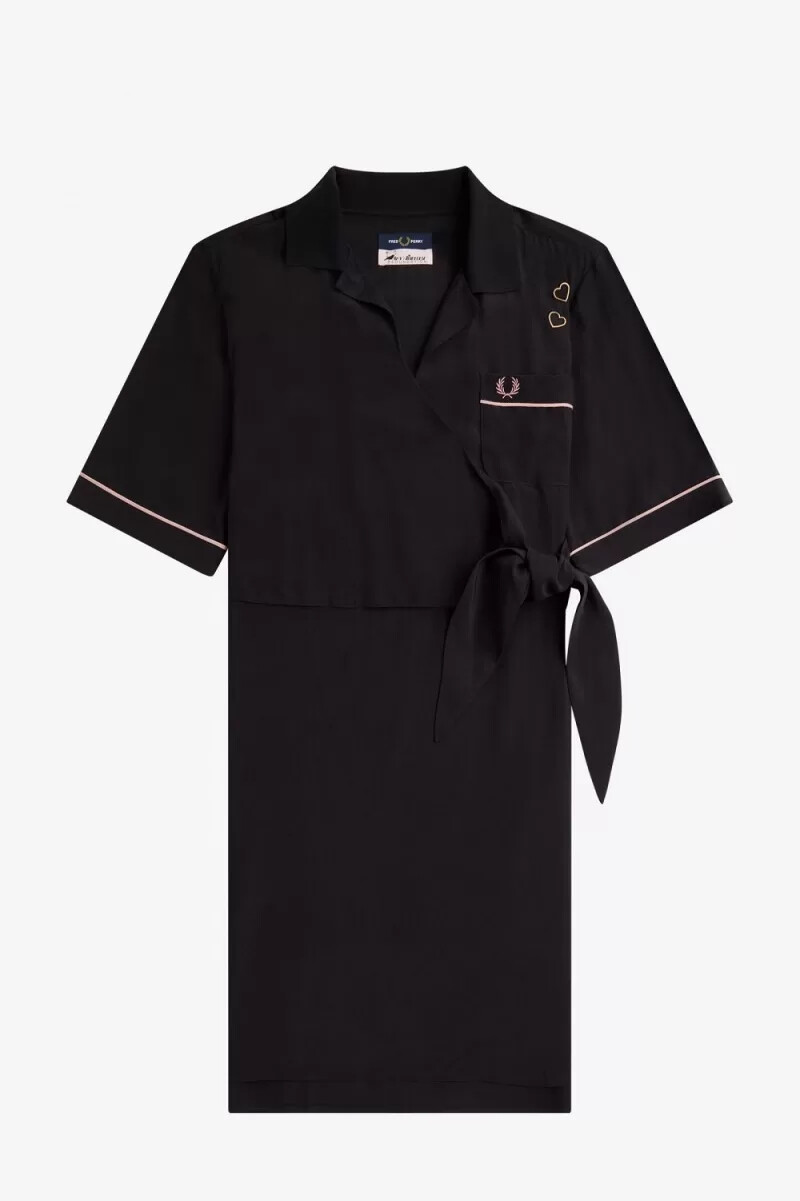 fred perry bowlinghemd damenkleid schwarz