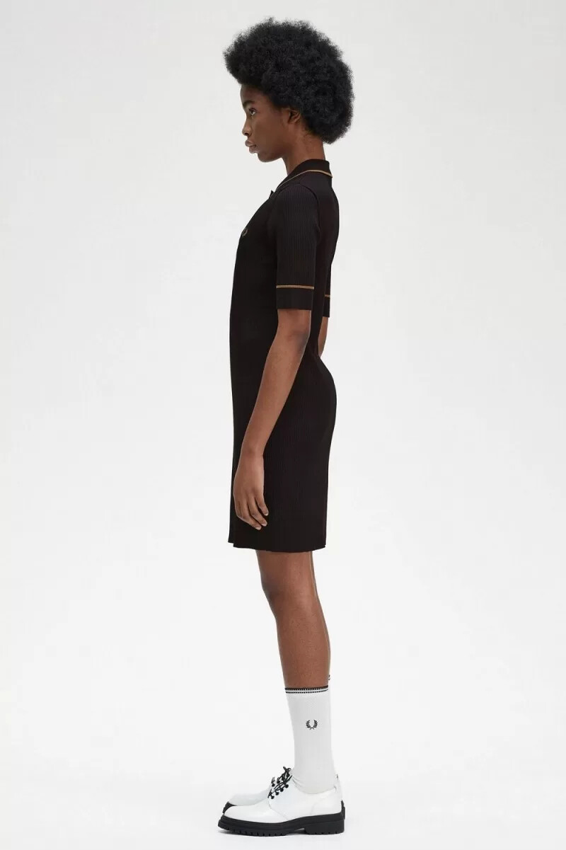 fred perry rippstrickhemd damenkleid schwarz