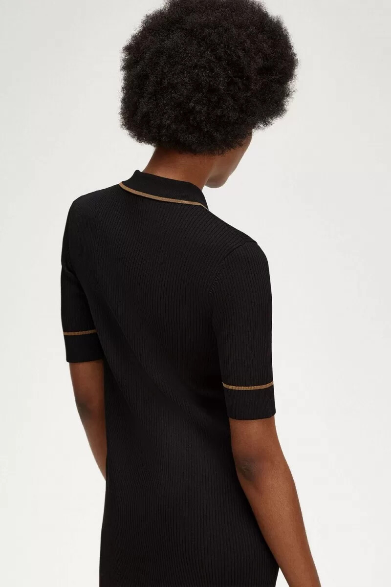 fred perry rippstrickhemd damenkleid schwarz