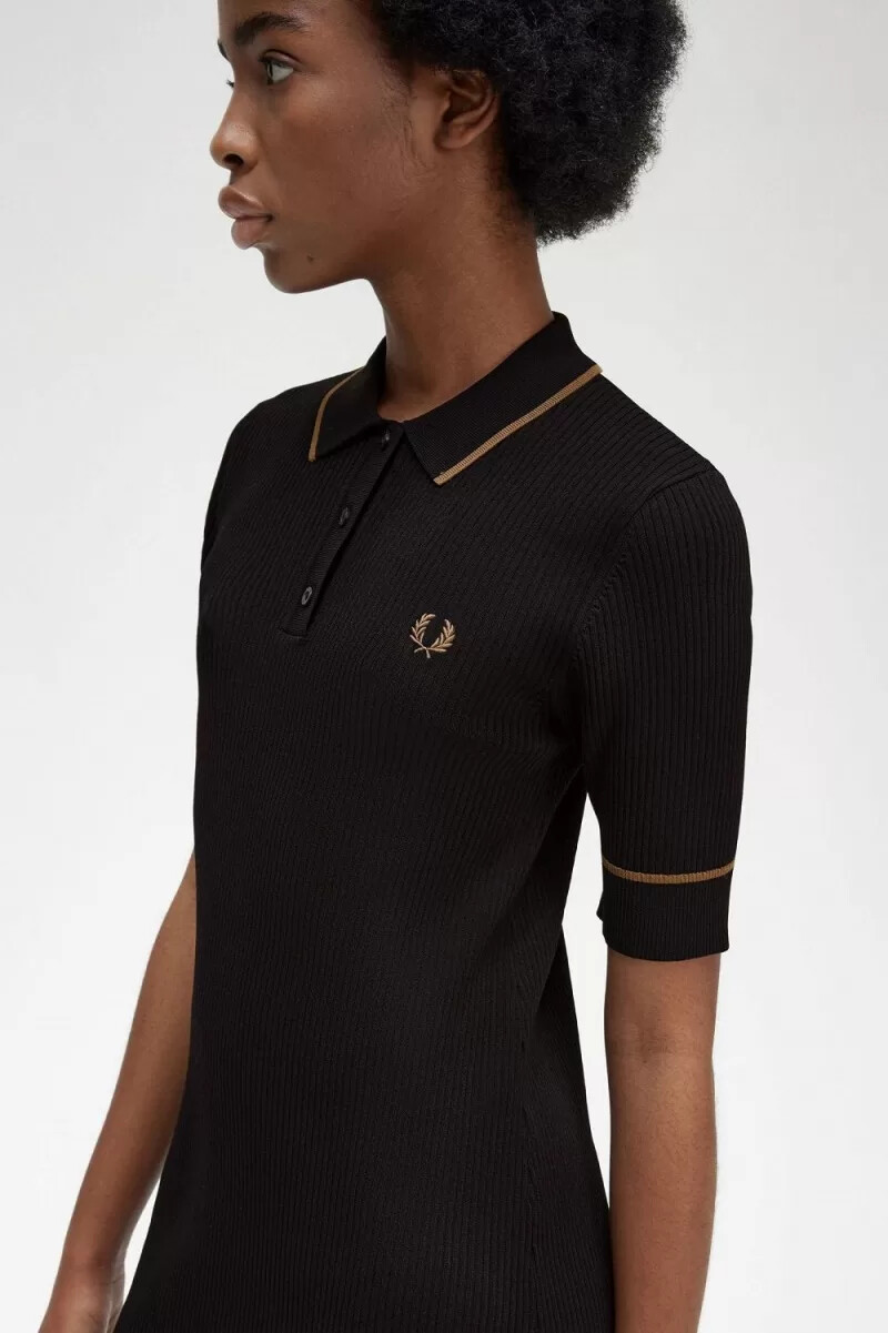 fred perry rippstrickhemd damenkleid schwarz