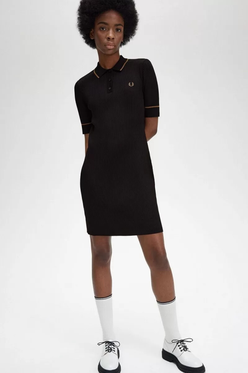 fred perry rippstrickhemd damenkleid schwarz