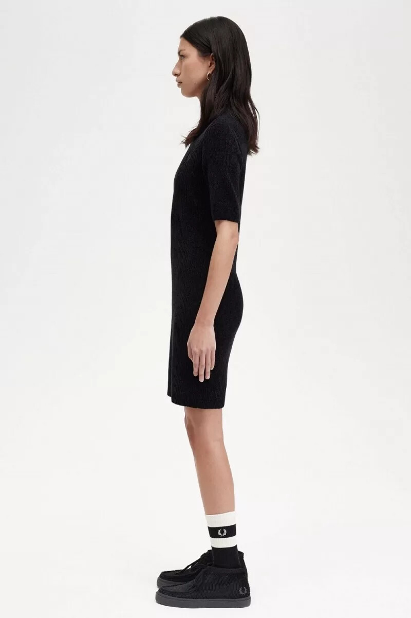 fred perry chenille-rippkleid für damen schwarz