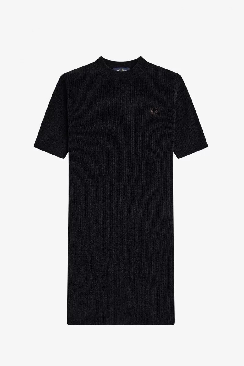 fred perry chenille-rippkleid für damen schwarz