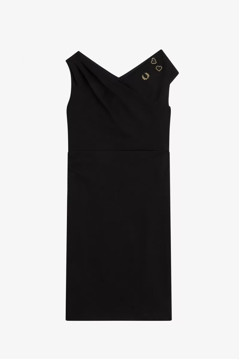 fred perry schulterfreies damenkleid schwarz