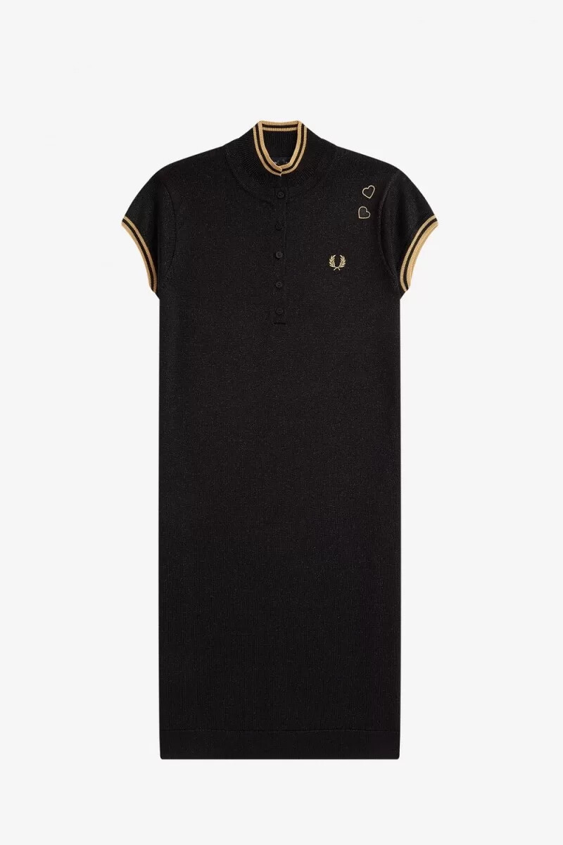 fred perry metallic strickkleid für damen schwarz