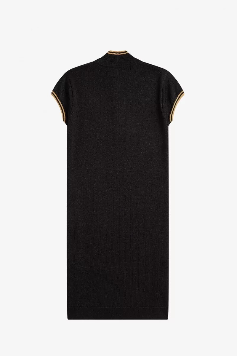fred perry metallic strickkleid für damen schwarz
