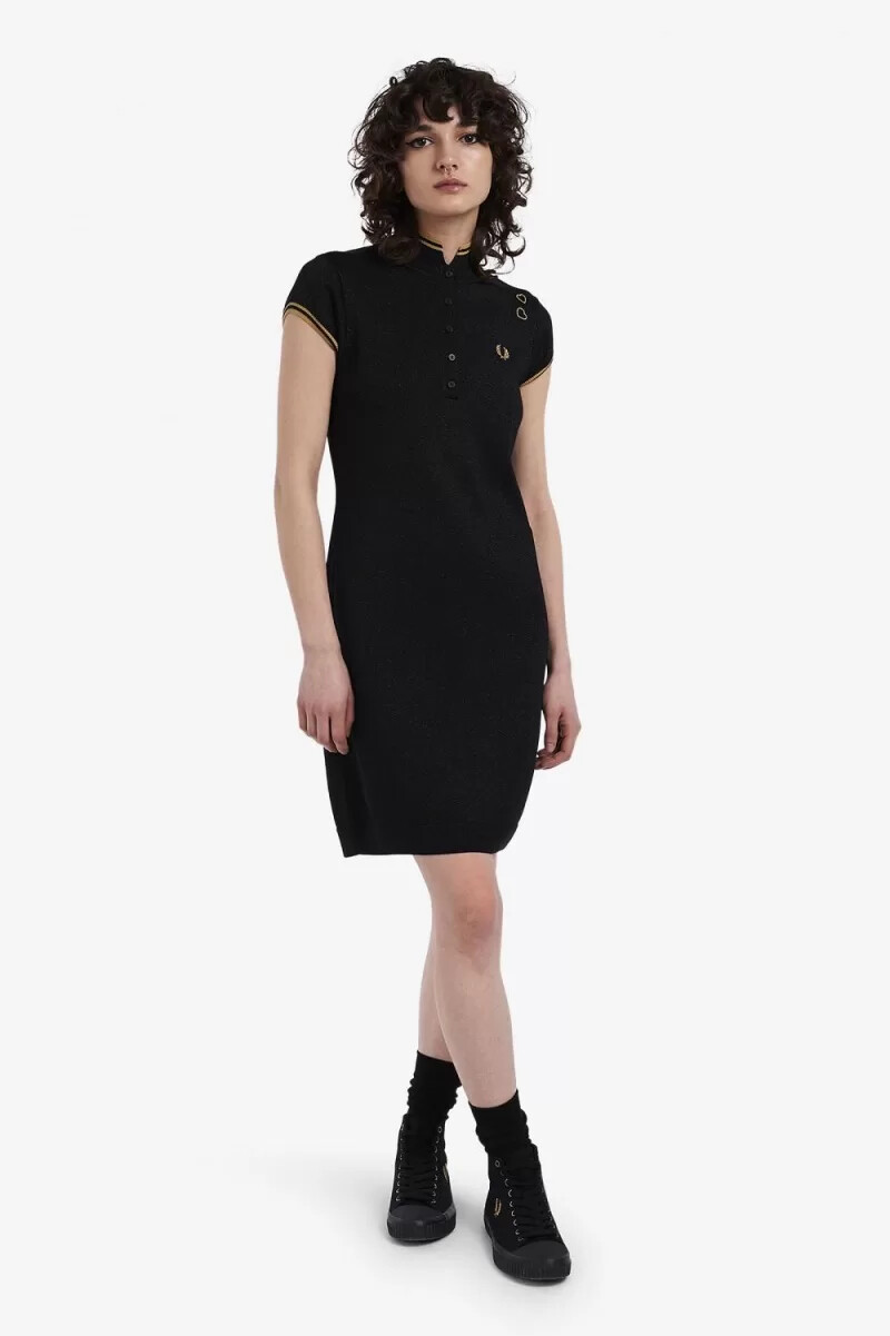fred perry metallic strickkleid für damen schwarz