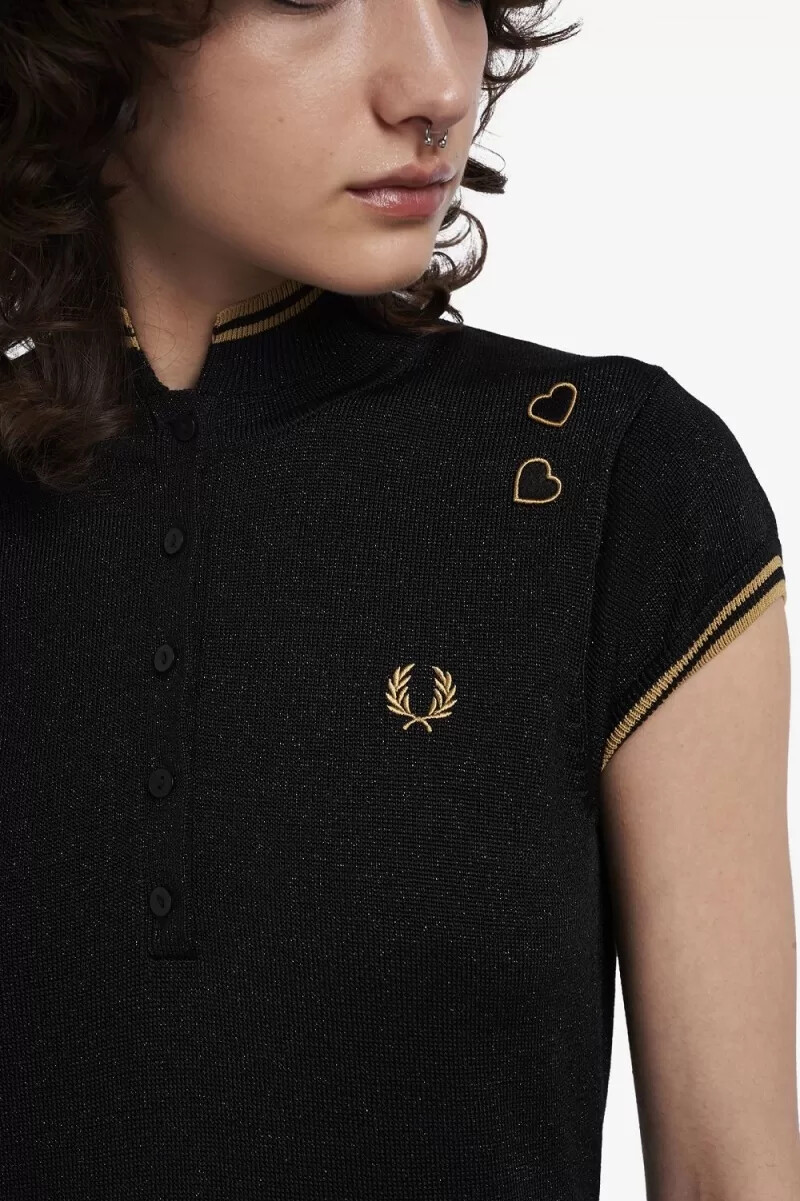 fred perry metallic strickkleid für damen schwarz