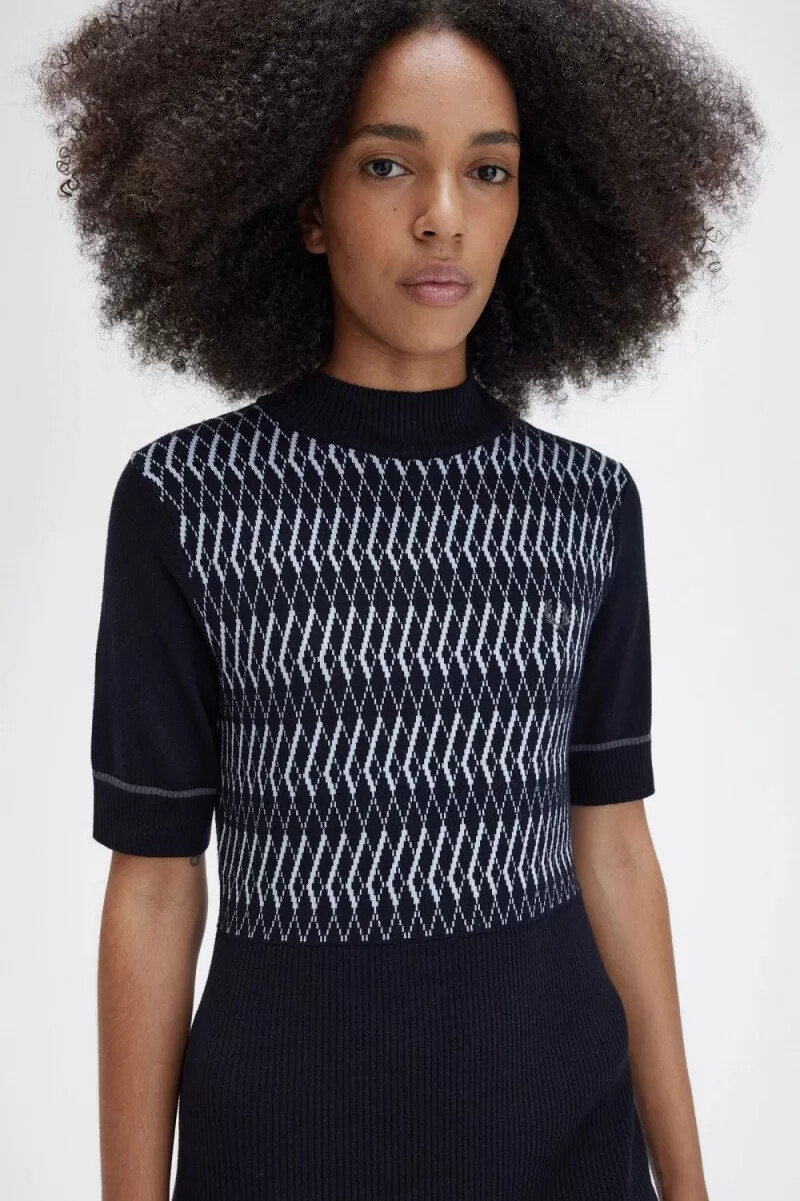 fred perry jacquard-strickkleid für damen marineblau