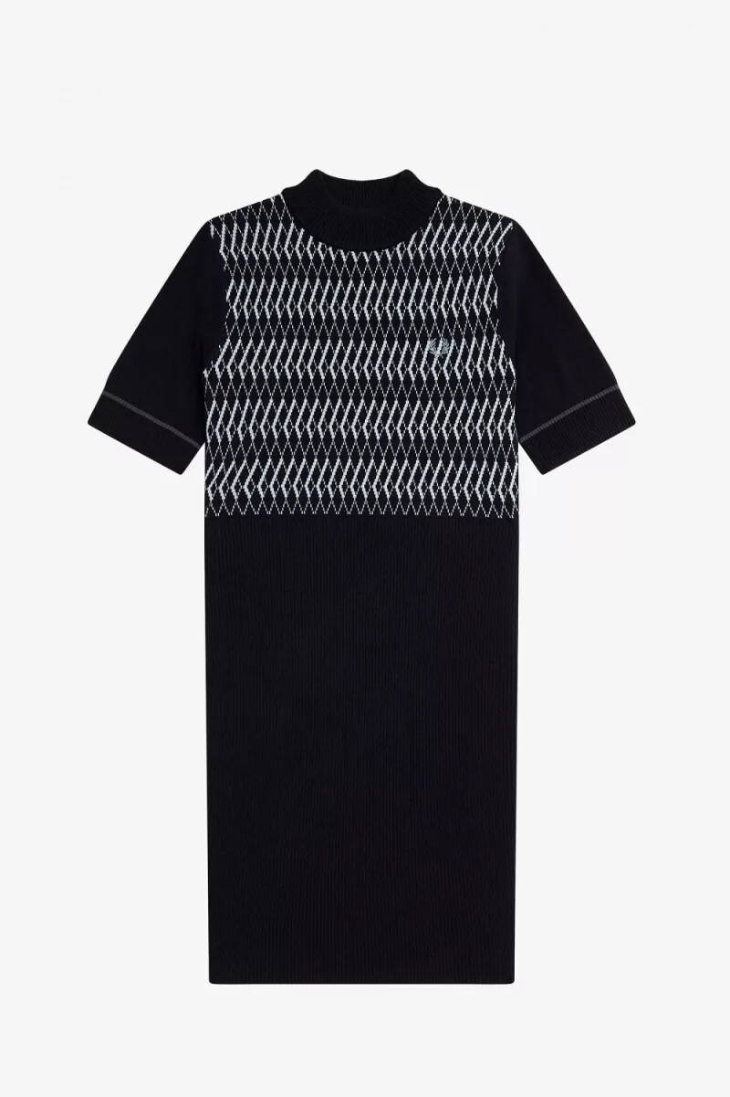 fred perry jacquard-strickkleid für damen marineblau