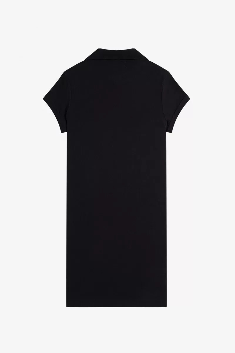schwarzes damenkleid aus besticktem piqué von fred perry