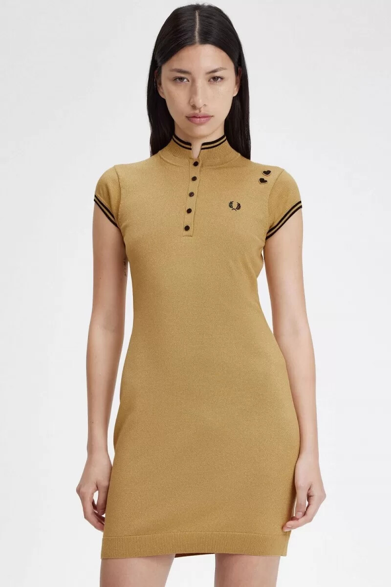 fred perry metallic strickkleid für damen gold 1964