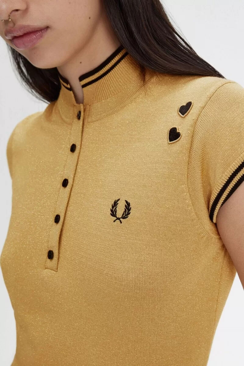 fred perry metallic strickkleid für damen gold 1964