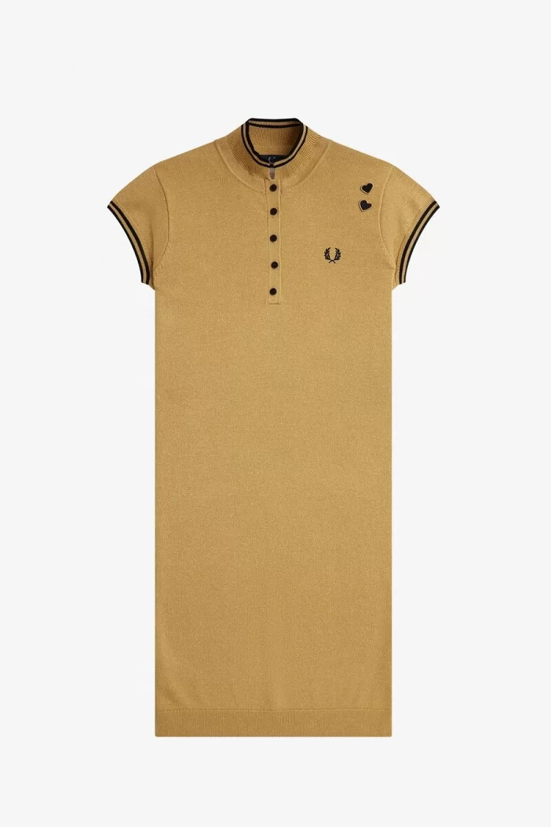 fred perry metallic strickkleid für damen gold 1964