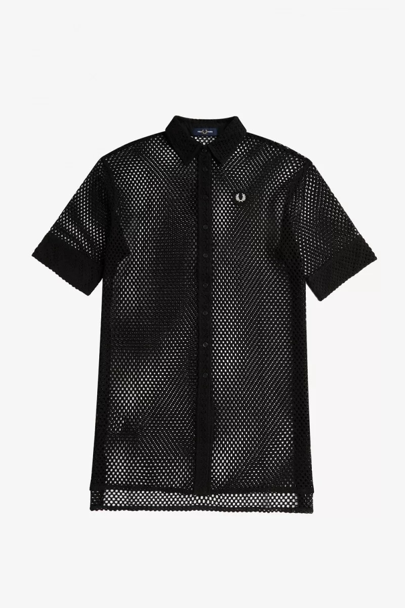 fred perry damenkleid mit offenem strickhemd schwarz