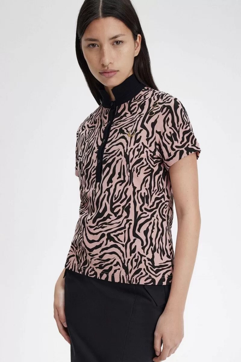 fred perry damen-poloshirt mit zebramuster altrosa