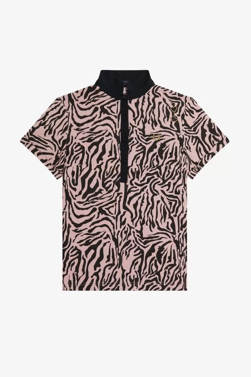 fred perry damen-poloshirt mit zebramuster altrosa