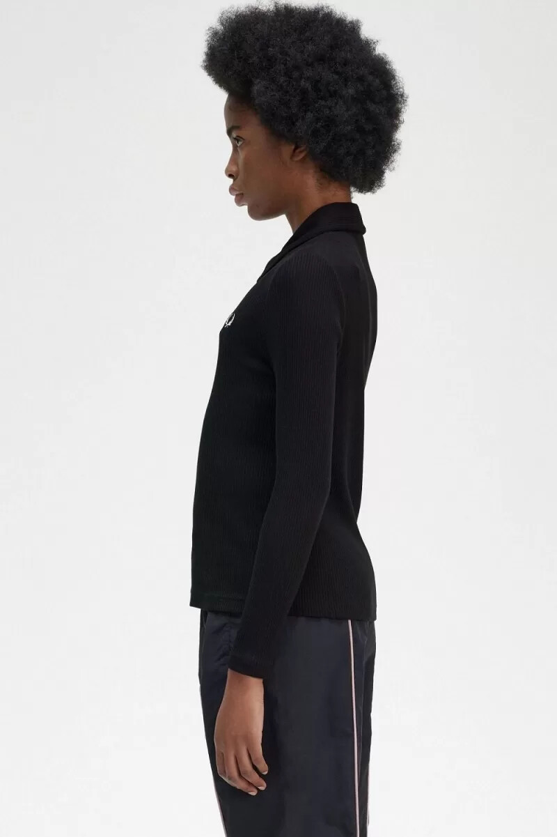 fred perry langarm-poloshirt für damen gerippt schwarz