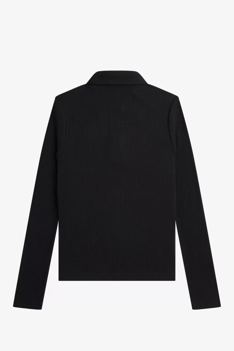 fred perry langarm-poloshirt für damen gerippt schwarz