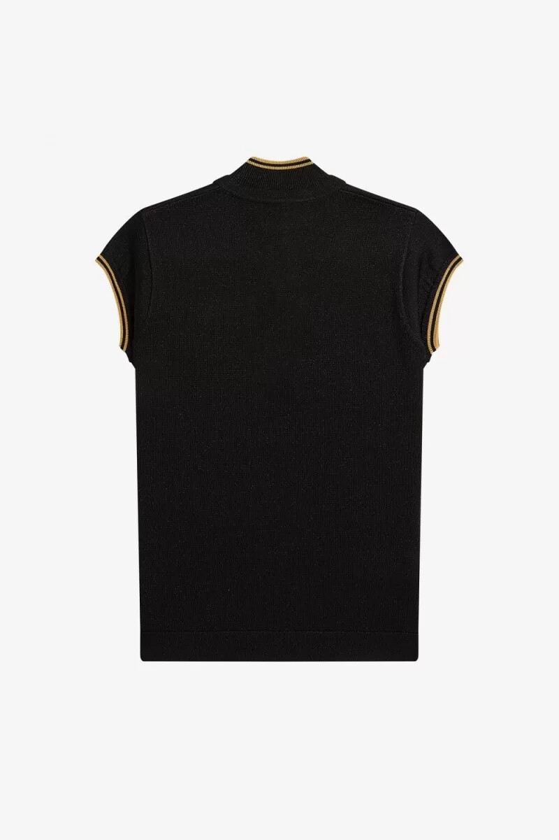 fred perry metallic strick-poloshirt für damen schwarz