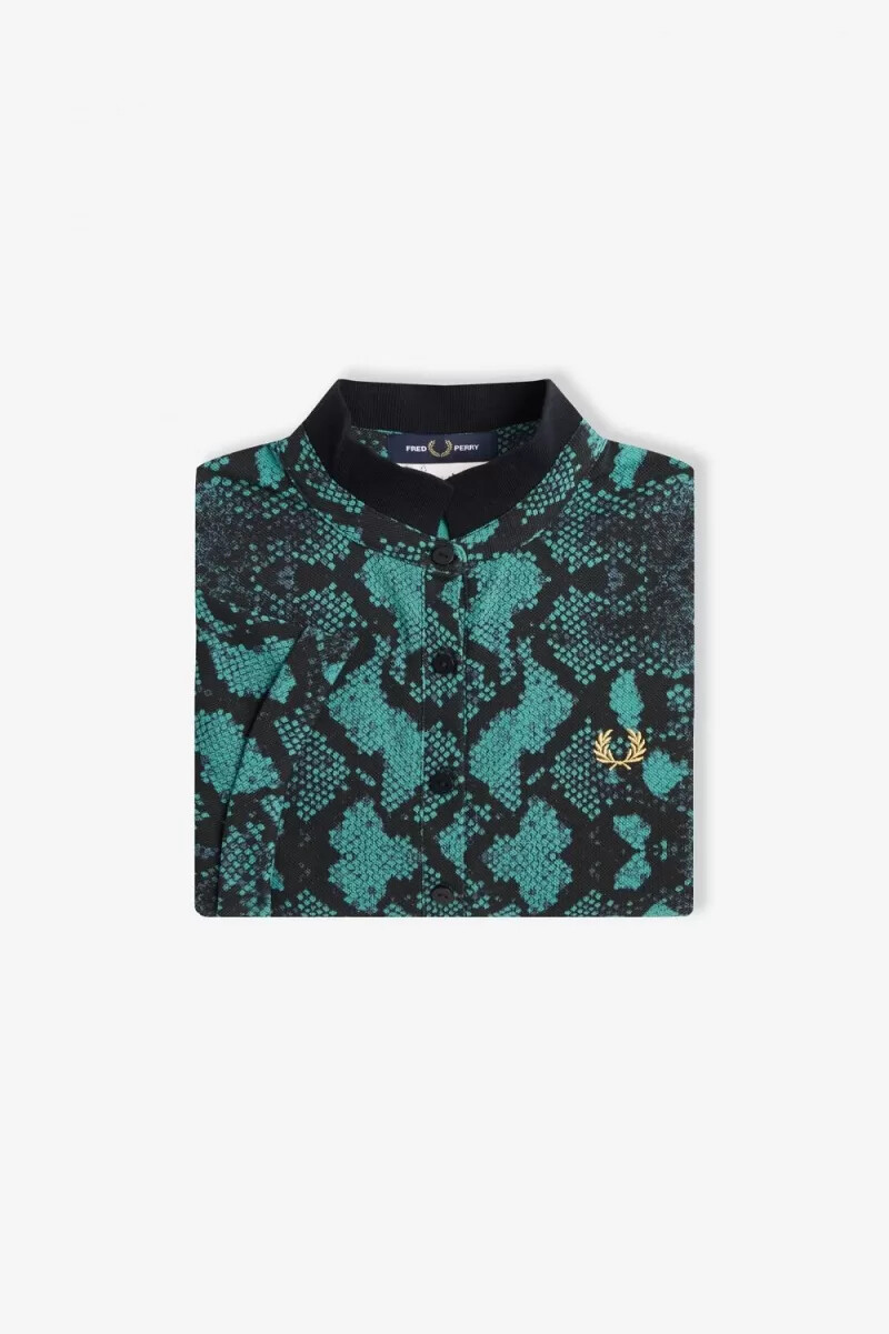 fred perry damen-poloshirt mit schlangenmuster tiefes mintgrün
