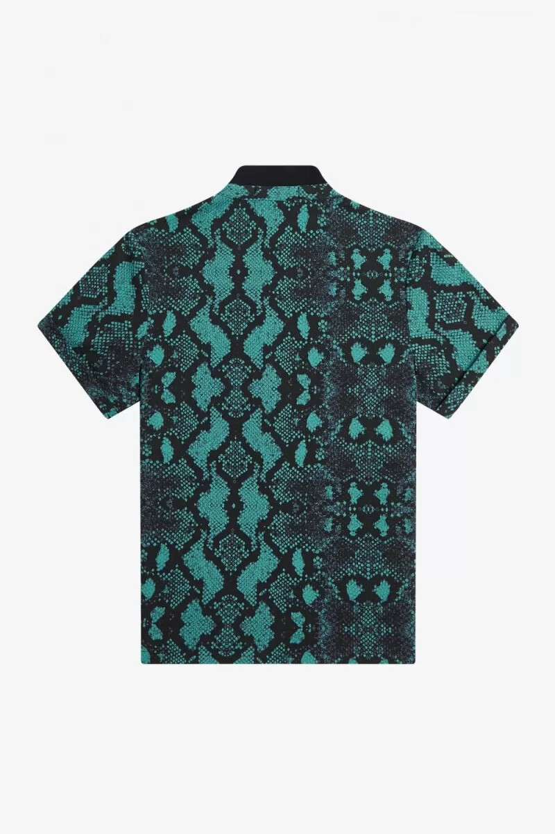 fred perry damen-poloshirt mit schlangenmuster tiefes mintgrün