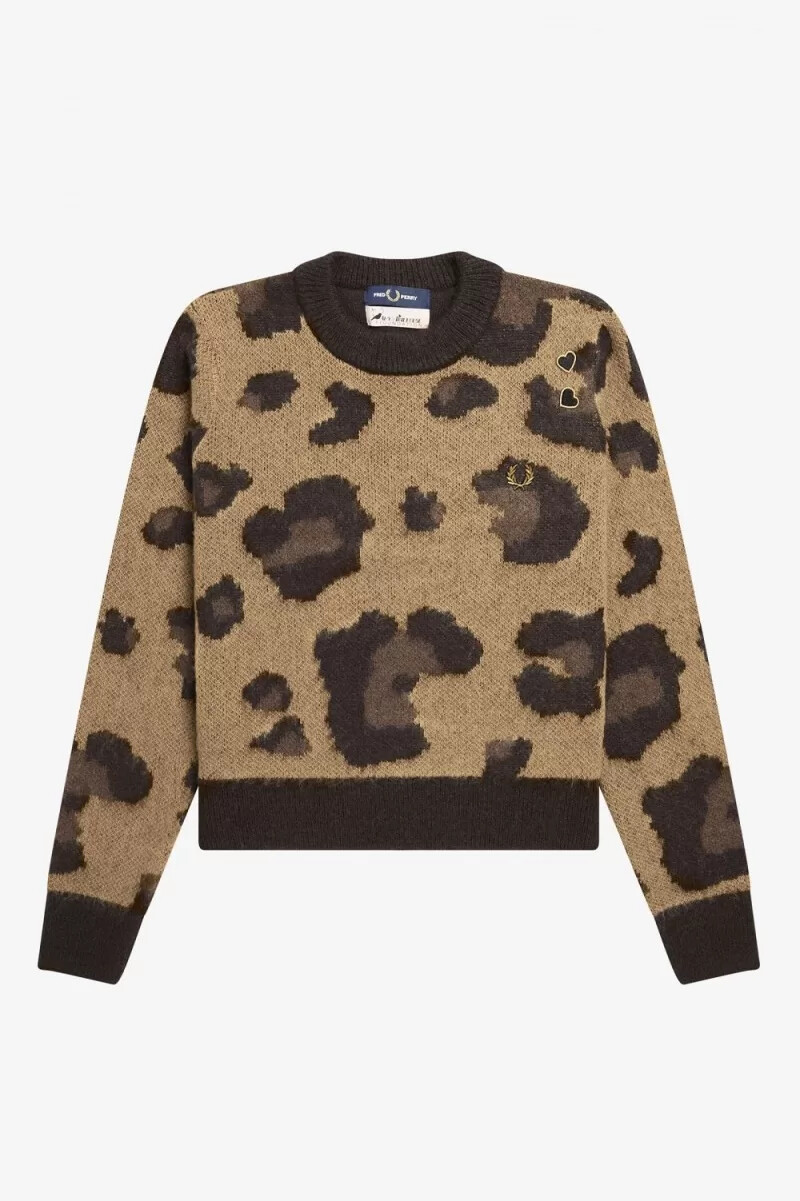 fred perry leopard damenpullover ton-in-ton-leopard