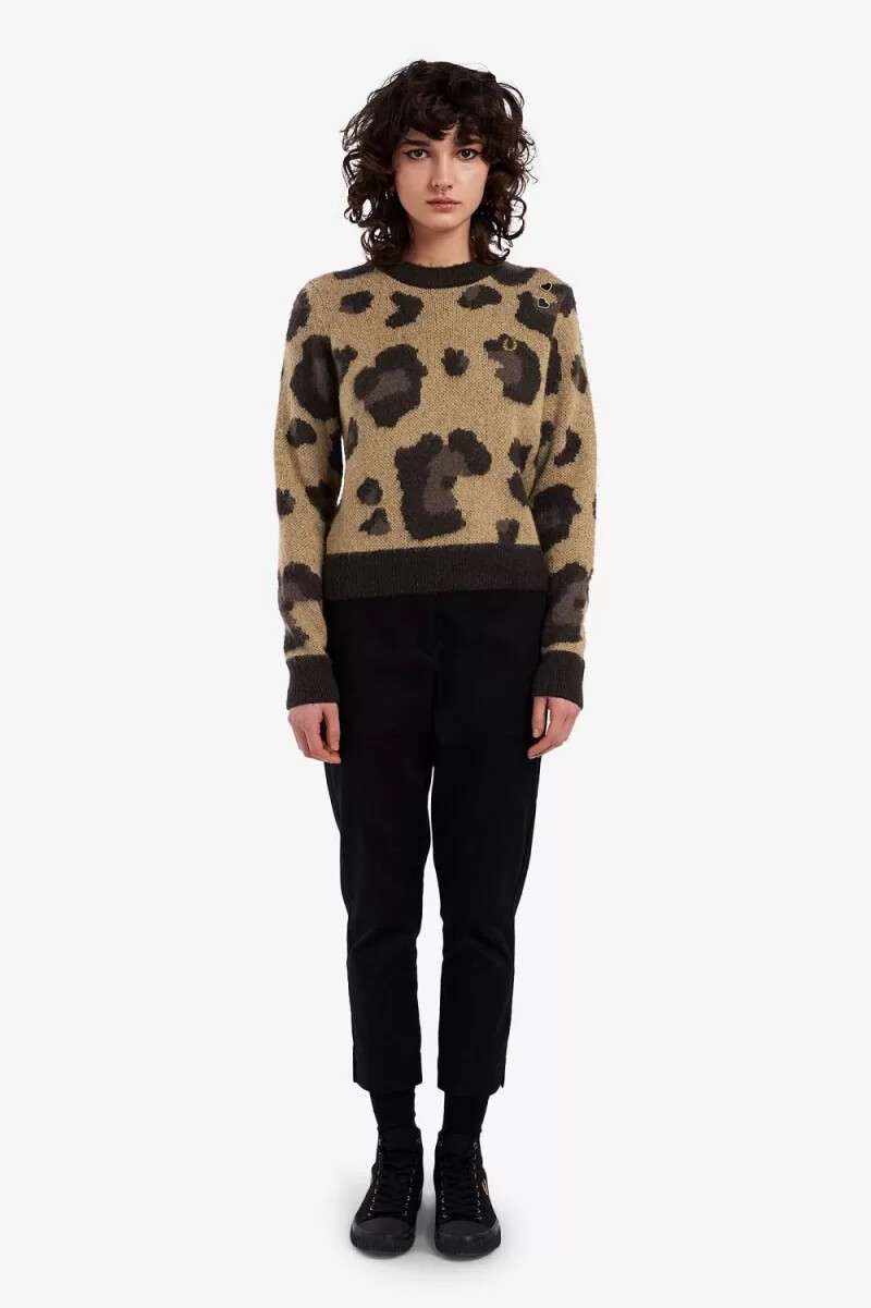 fred perry leopard damenpullover ton-in-ton-leopard