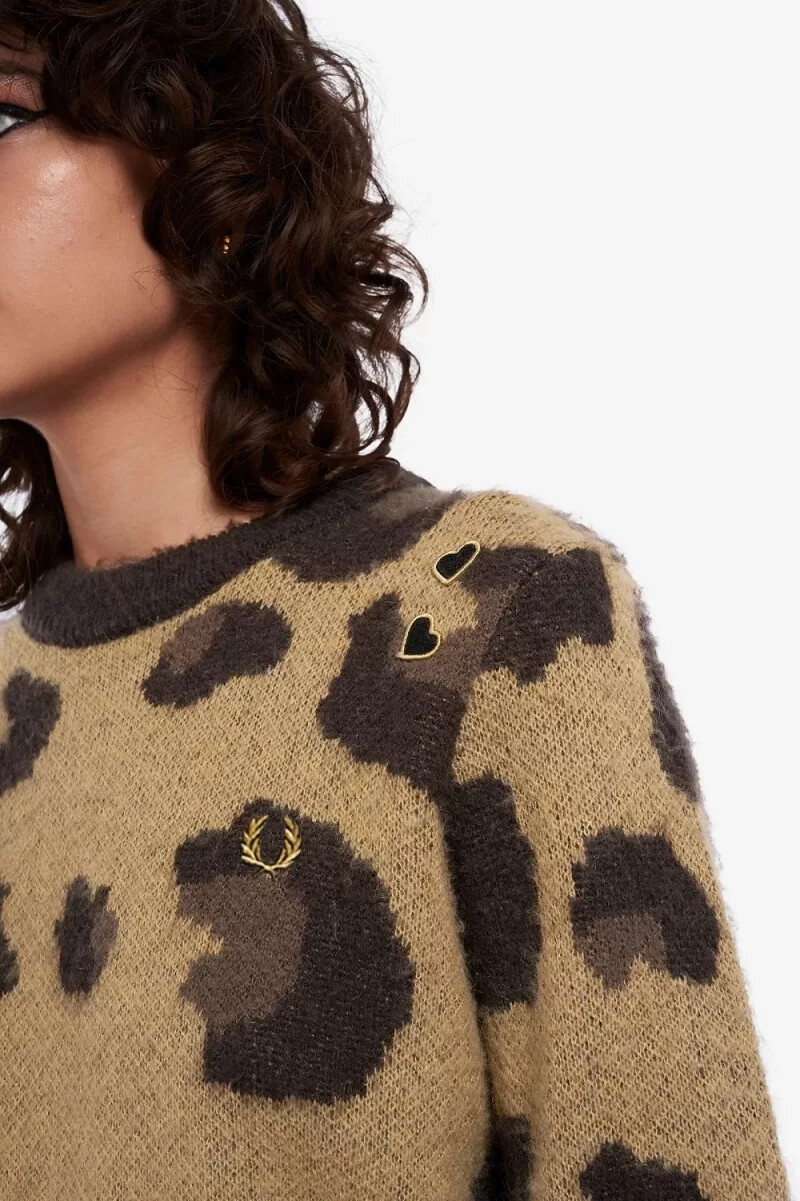 fred perry leopard damenpullover ton-in-ton-leopard