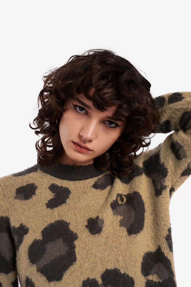 fred perry leopard damenpullover ton-in-ton-leopard