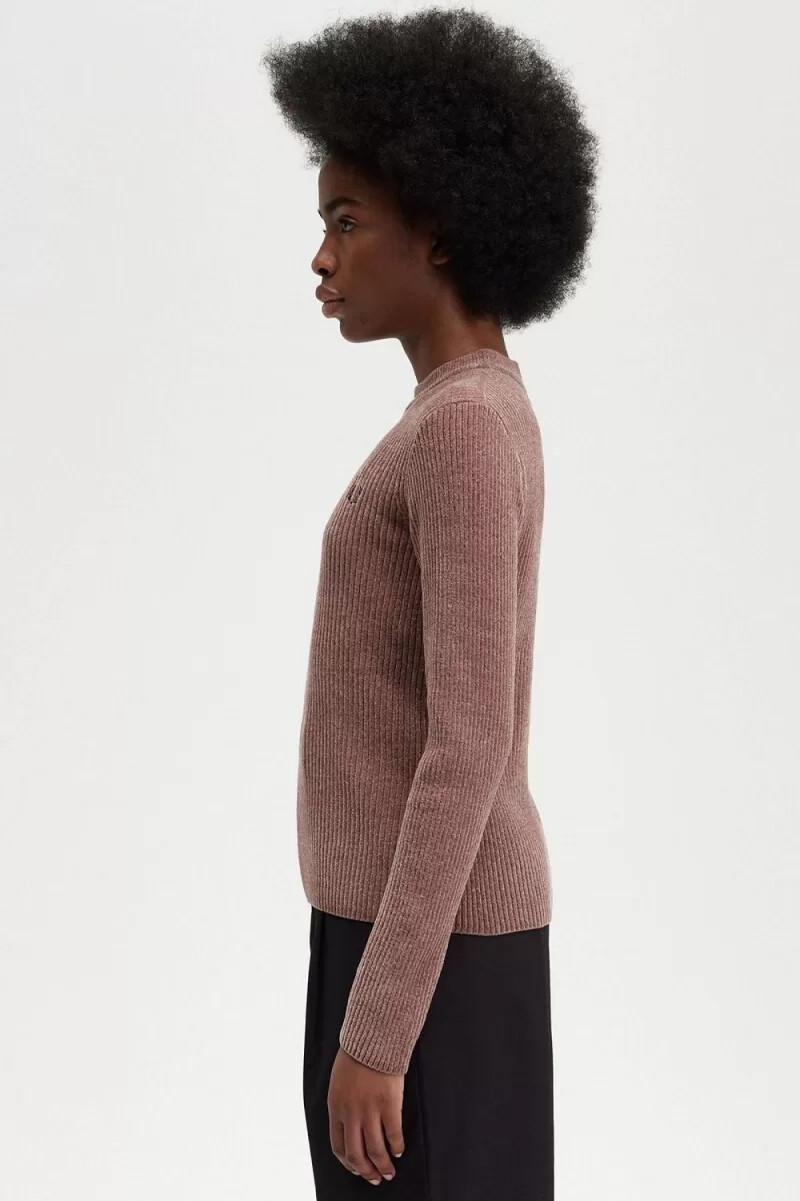 fred perry damenpullover aus chenille-rippstrick dunkelrosa