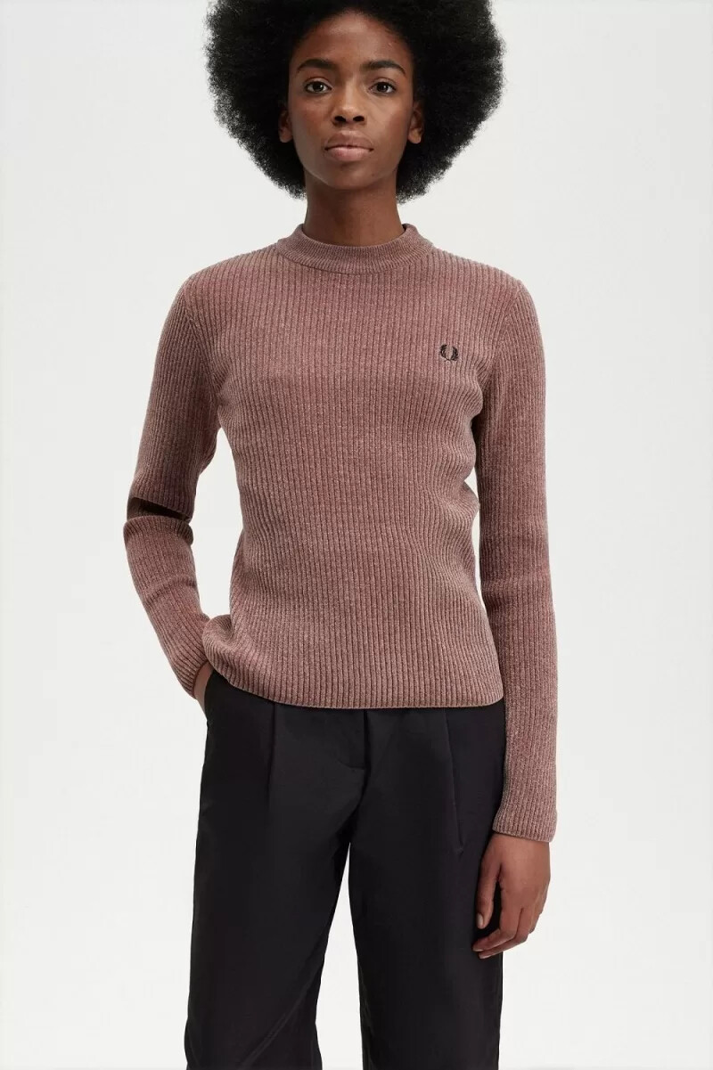 fred perry damenpullover aus chenille-rippstrick dunkelrosa