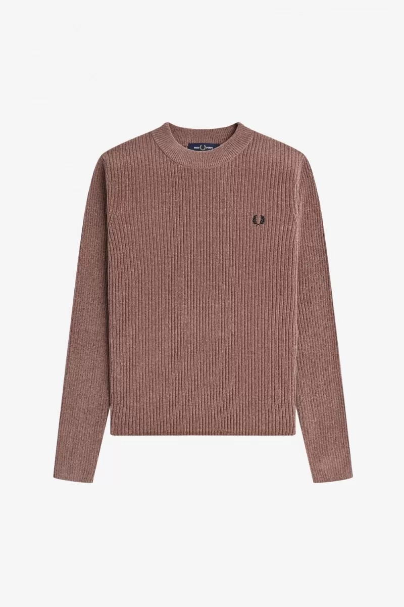 fred perry damenpullover aus chenille-rippstrick dunkelrosa