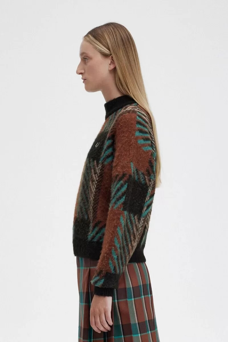 fred perry damenpullover „glitch tartan in whiskybraun
