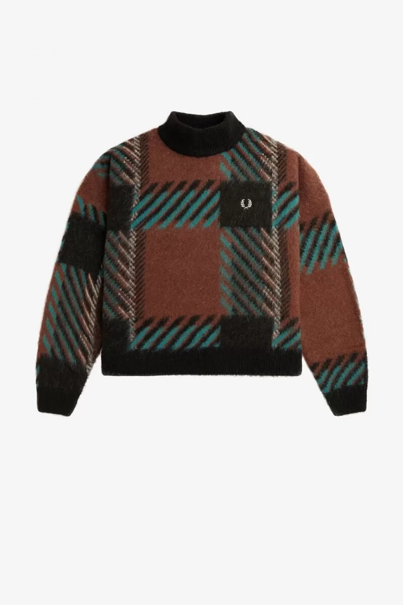 fred perry damenpullover „glitch tartan in whiskybraun